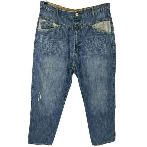 MFG Marithe Francois Girbaud Mens Baggy Blue Jeans Size 40 Distressed - Picture 1 of 12